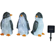 Drie pinguïnfiguren met zonnepaneel ter decoratie