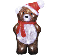 Lichtgevende teddybeer met kerstmuts en sjaal als kerstversiering