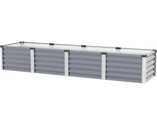 Grijze verhoogde tuinbak met horizontale ribbels
