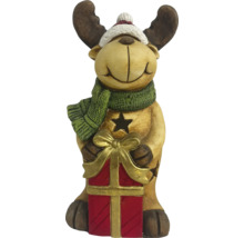 Decoratief beeldje eland met cadeau en sjaal