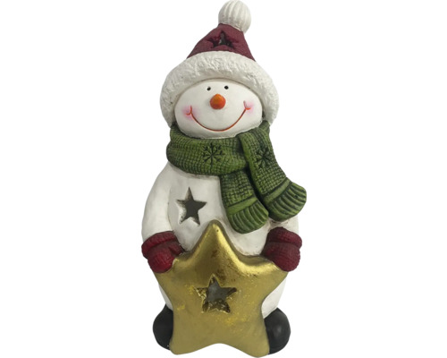 Sneeuwpopfiguur met muts, sjaal en ster