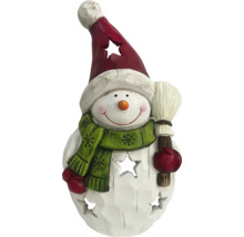 Decoratieve sneeuwpop met bezem en muts