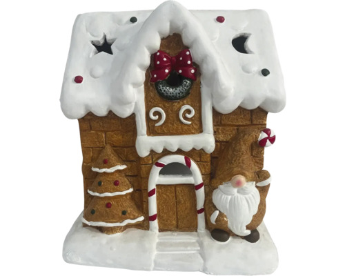 Decoratief peperkoekhuis met dwergfiguur voor de kerstperiode