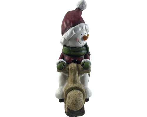 Decoratieve sneeuwpop op houten scooter voor binnenshuis