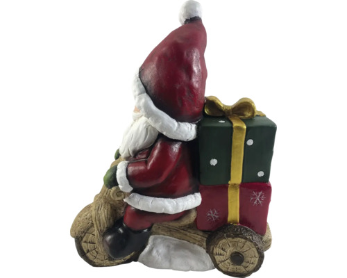 Kerstmanfiguur op houten motor met cadeaus