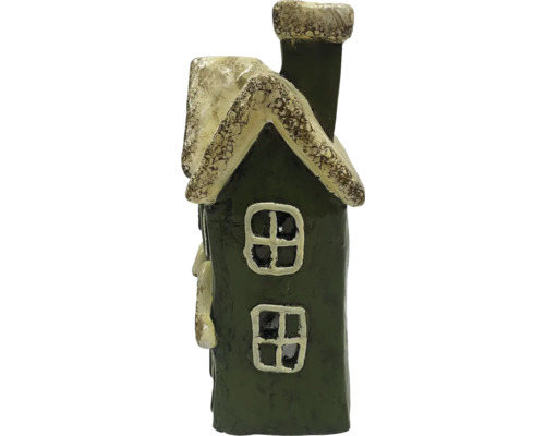 Decoratief huis van keramiek met twee ramen en schoorsteen