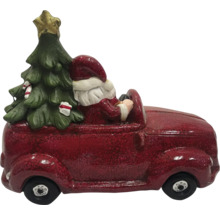 Kerstdecoratie: Kerstman rijdt in auto met kerstboom