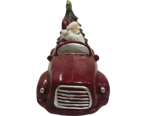 Decoratief kerstmanfiguur in auto met kerstboom