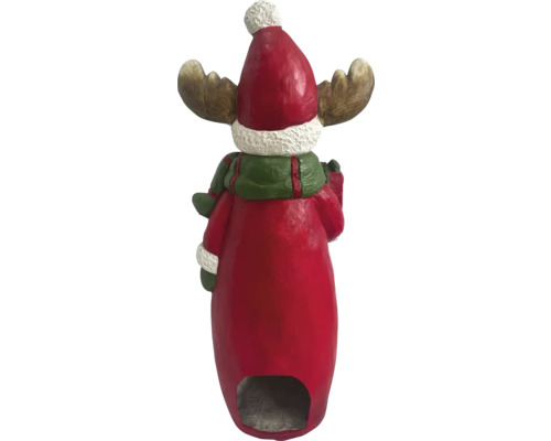 Decoratief elandfiguur met rode muts en groene sjaal voor de kerstperiode