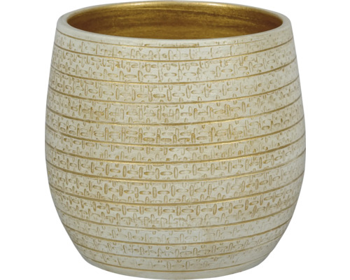 PASSION FOR POTTERY Bloempot Solano Aardewerk goud wit Ø 24 cm H 22 cm Decoratieve bloempot van keramiek met horizontaal patroon