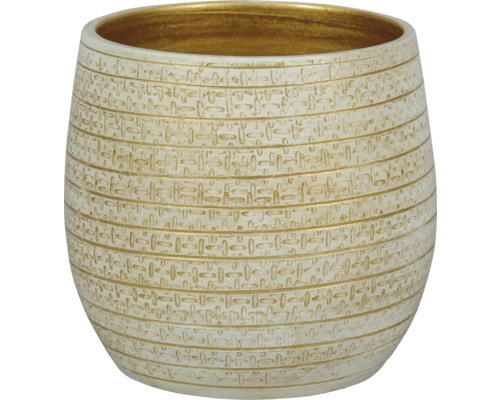 PASSION FOR POTTERY Bloempot Solano Aardewerk goud wit Ø 29 cm H 26 cm Decoratieve plantenschaal met patroon voor binnen