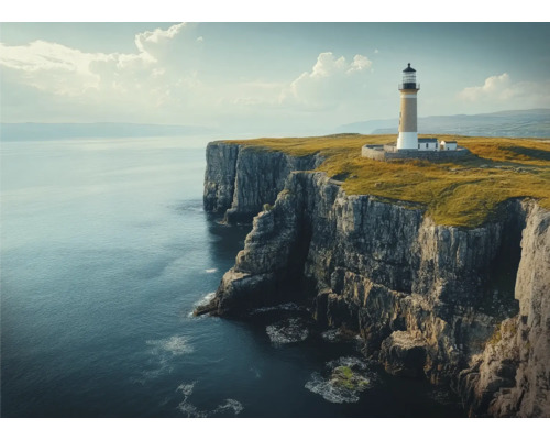 THE WALL Decopaneel Vuurtoren op steile rotsen 136x98 cm Landschapsbeeld van een vuurtoren op een klif aan zee