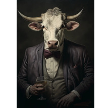 Illustratie van een stier met pak en wijnglas