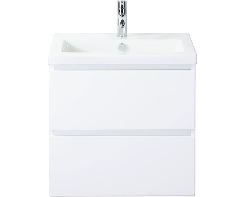 SANOX Badkamermeubelset Vogue hoogglans wit 60 cm met twee lades incl. keramische wastafel met één kraangat Witte wastafelonderkast met twee lades en kraan