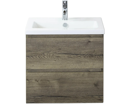 SANOX Badkamermeubelset Vogue tabacco 60 cm met twee lades incl. keramische wastafel met één kraangat Wastafelonderkast met twee laden en opzetwastafel