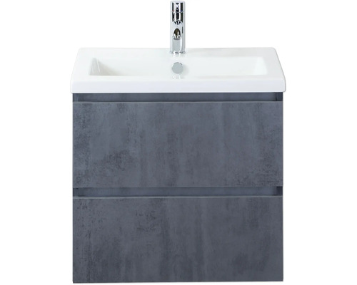 SANOX Badkamermeubelset Vogue beton antraciet 60 cm met twee lades incl. keramische wastafel met één kraangat Wastafelmeubel met twee laden, wastafel en kraan