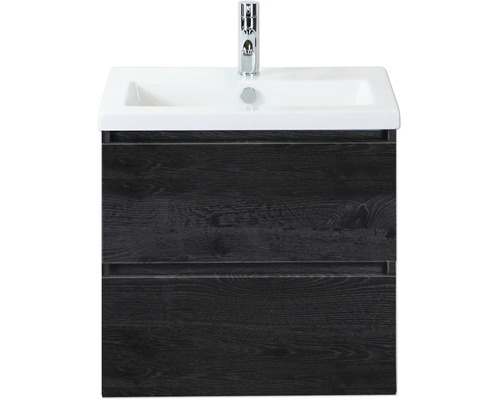 SANOX Badkamermeubelset Vogue black oak 60 cm met twee lades incl. keramische wastafel met één kraangat Wastafelonderkast met twee laden, keramische wastafel en kraan