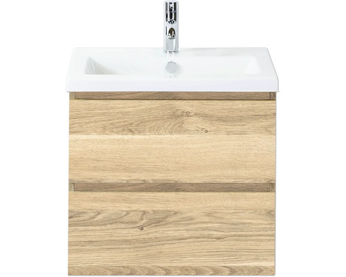 SANOX Badkamermeubelset Vogue grijs eiken 60 cm met twee lades incl. keramische wastafel met één kraangat Wastafelmeubel met twee laden en kraan