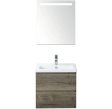 Wastafelcombinatie met spiegel en houten decor