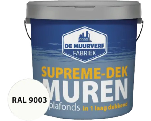DE MUURVERFFABRIEK Supreme-dek muurverf RAL 9003 10 l Emmer muurverf, geschikt voor muren en plafonds