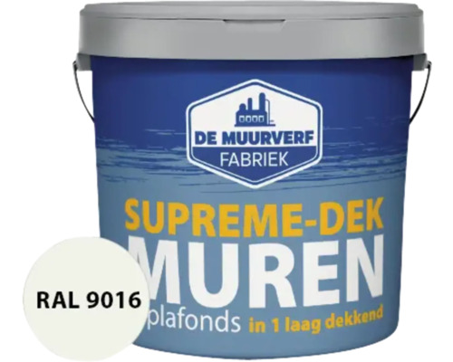 DE MUURVERFFABRIEK Supreme-dek muurverf RAL 9016 10 l Verfemmer met muurverf
