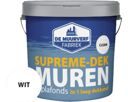 DE MUURVERFFABRIEK Supreme-dek Clean muurverf wit 10 l Verfemmer met muurverf voor muren en plafonds