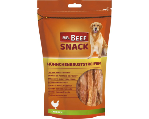Mr. Beef Snack kippenborststrepen verpakking voor honden