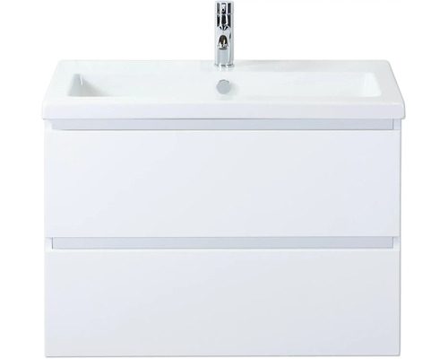 SANOX Badkamermeubelset Vogue hoogglans wit 80 cm met twee lades incl. keramische wastafel met één kraangat Wastafelmeubel met wastafel en kraan