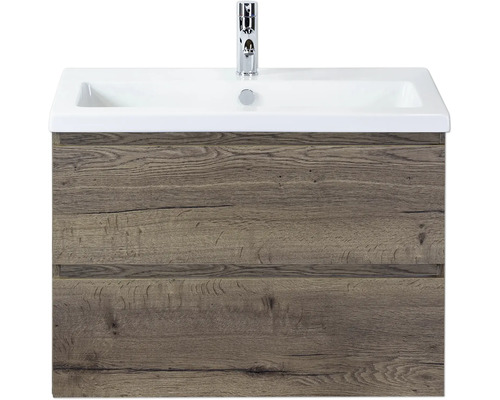 SANOX Badkamermeubelset Vogue tabacco 80 cm met twee lades incl. keramische wastafel met één kraangat Wastafelonderkast met wastafel en kraan