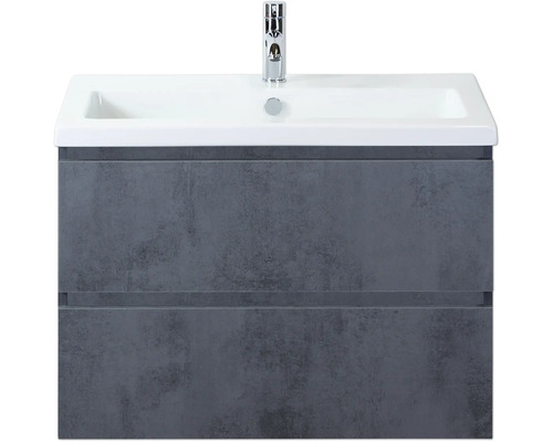 SANOX Badkamermeubelset Vogue beton antraciet 80 cm met twee lades incl. keramische wastafel met één kraangat Wastafelonderkast met wastafel en kraan