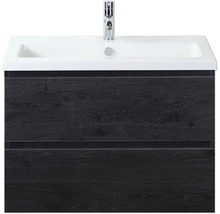 Wastafelonderkast met twee laden, keramische wastafel en kraan