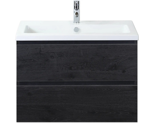 SANOX Badkamermeubelset Vogue black oak 80 cm met twee lades incl. keramische wastafel met één kraangat Wastafelonderkast met twee laden, keramische wastafel en kraan