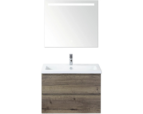 Wastafelmeubel met wastafel en spiegel met verlichting