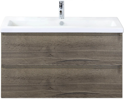 SANOX Badkamermeubelset Vogue tabacco 100 cm met twee lades incl. keramische wastafel met één kraangat Wastafelonderkast met twee laden en opzetwastafel