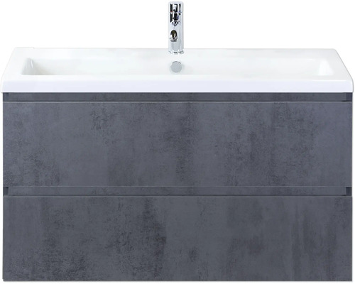 SANOX Badkamermeubelset Vogue beton antraciet 100 cm met twee lades incl. keramische wastafel met één kraangat Wastafelonderkast met wastafel en kraan