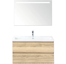 Wastafelmeubel met onderkast en spiegel met verlichting voor de badkamer