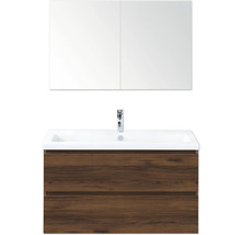 Wastafelcombinatie met spiegelkast en houten decor