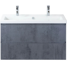 Wastafelonderkast met twee laden, wastafel en kranen