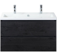 Wastafelonderkast met twee laden, wastafel en kranen