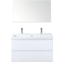 Wastafelmeubel met dubbele wasbak, onderkast en spiegel voor de badkamer