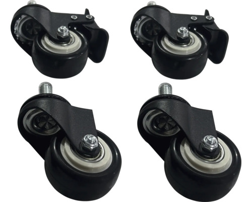 Vier zwarte meubelwielen met draadstift