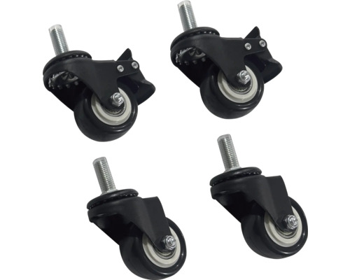 Vier meubelwielen met draadstift en rem