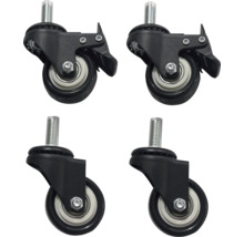 Vier meubelwielen, waarvan twee met rem, met draadeinden voor bevestiging