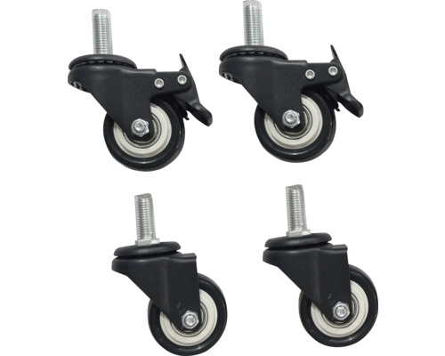 Vier meubelwielen met rem en draadstift