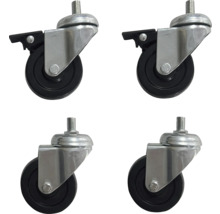 Vier wielen met draadstift en parkeerrem