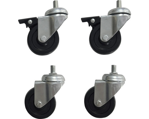 Vier wielen met draadstift en parkeerrem