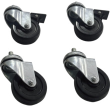 Vier meubelwielen met draadstift en parkeerrem