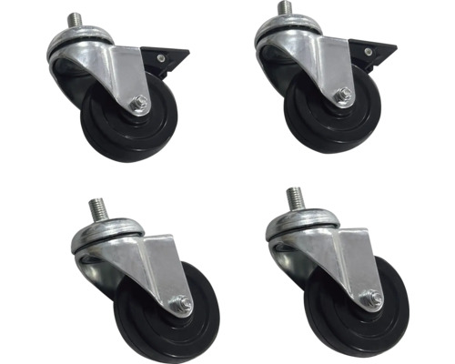 Vier zwenkwielen met draadstift voor meubels