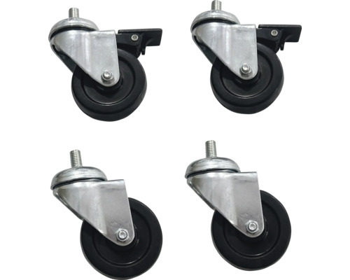 Vier zwenkwielen met vergrendeling