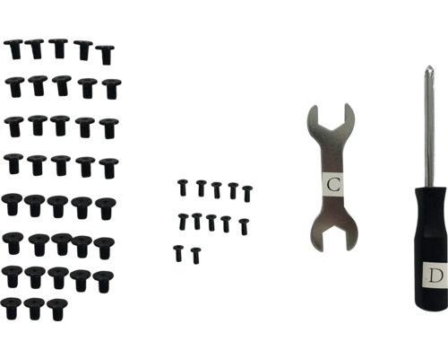 Schroeven, schroefsleutel en schroevendraaier